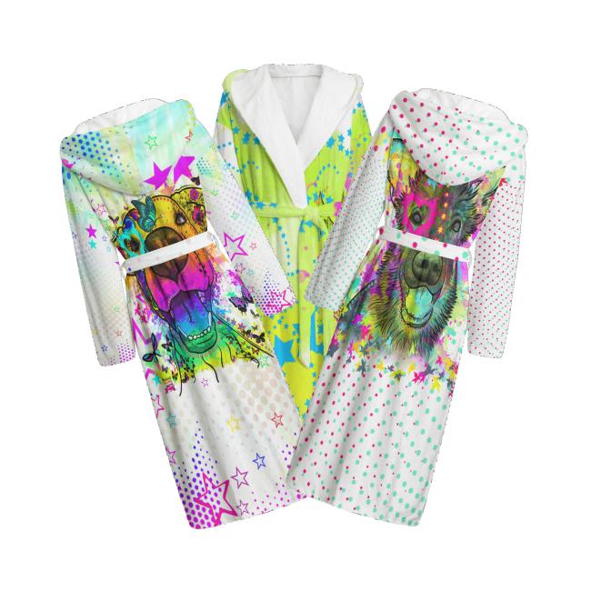 Bunter Bademantel aus Flanell  mit Lieblingsmotiv – flauschig & farbenfroh, Größen S–2XL